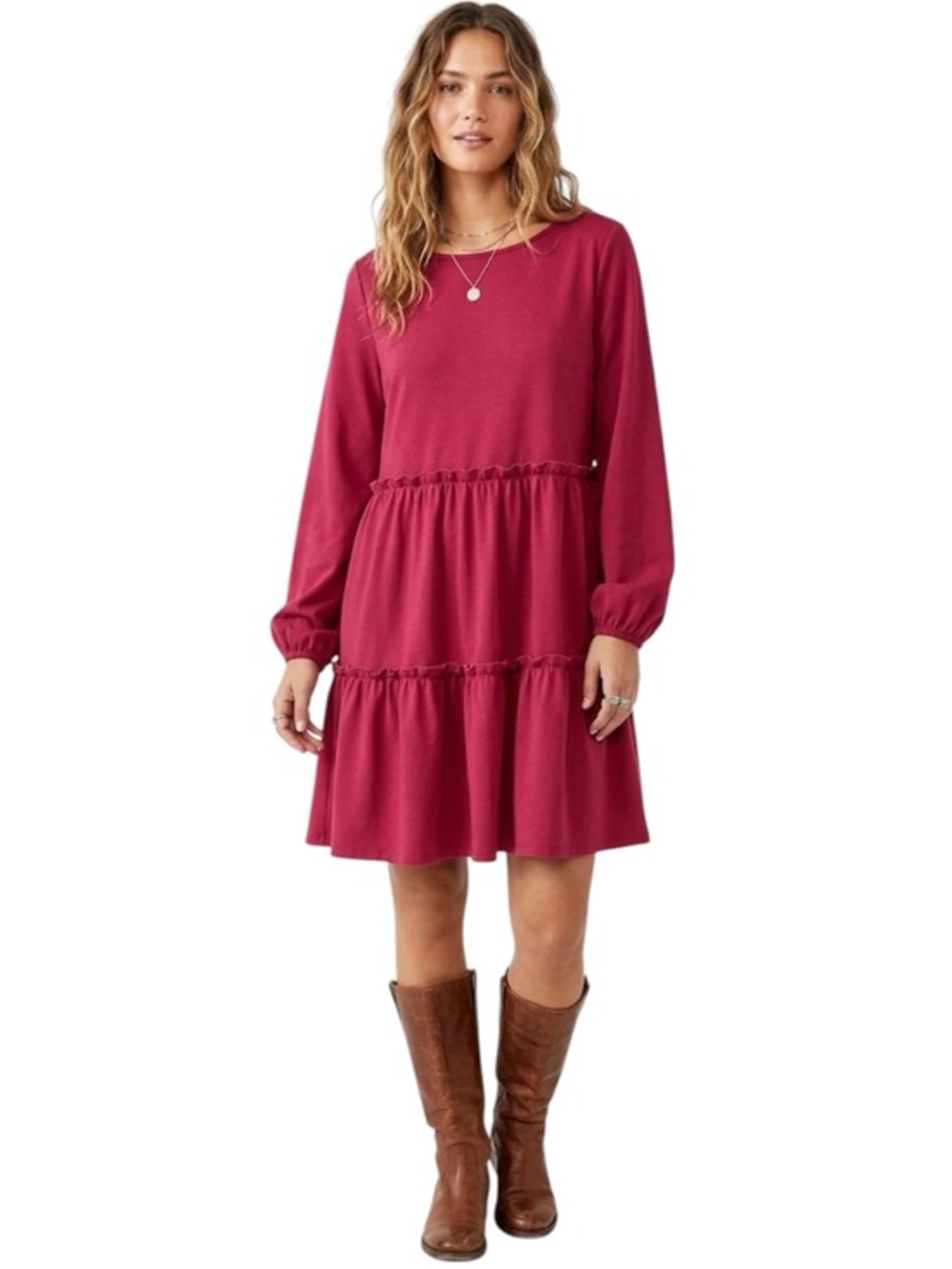 Shein Tiered Trim Lantern Sleeve Ruffle Hem Dress Red Valentine's Plus Sz 1XL